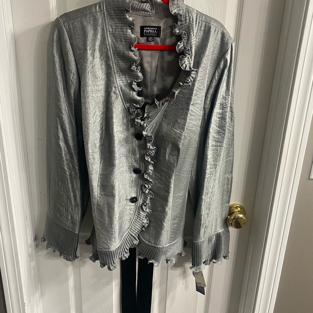 Adrianna Papell Silver Ruffled Blazer